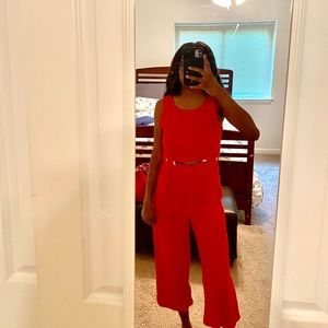 Red Zara Linen Jumpsuit